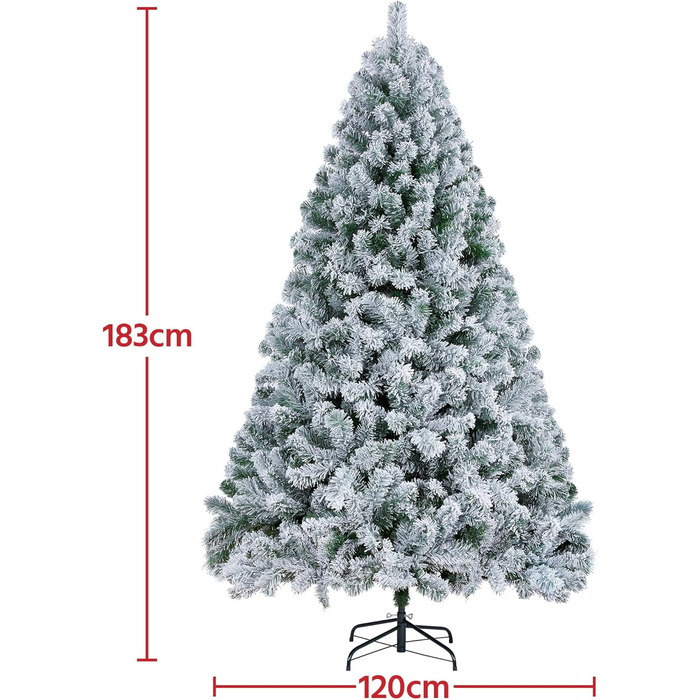 Штучна ялинка Yaheetech зі снігом 183 см (діаметр 120 см), 820 гілок, з металевим підставкою, швидкий монтаж, складана конструкція для Нового року