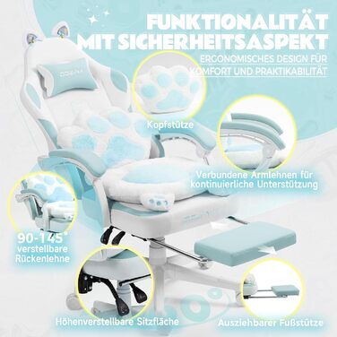 Ігровий крісло Dowinx з підніжкою, комфортний ігровий сідло для ПК, рожево-білий, для дорослих