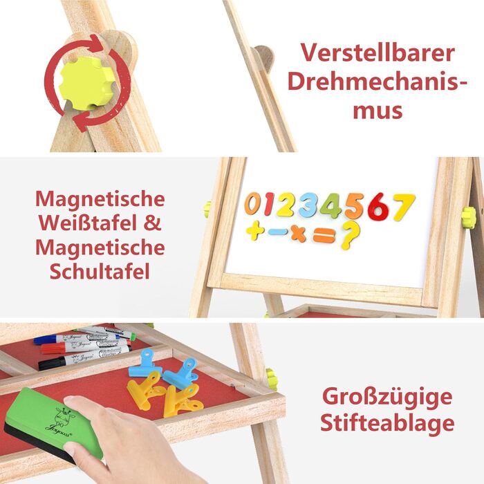 Дитячий стіл Joyooss: магнітно-крейдова дошка, регульована висота, для дітей 2-4 та 4-8 років, натуральний колір