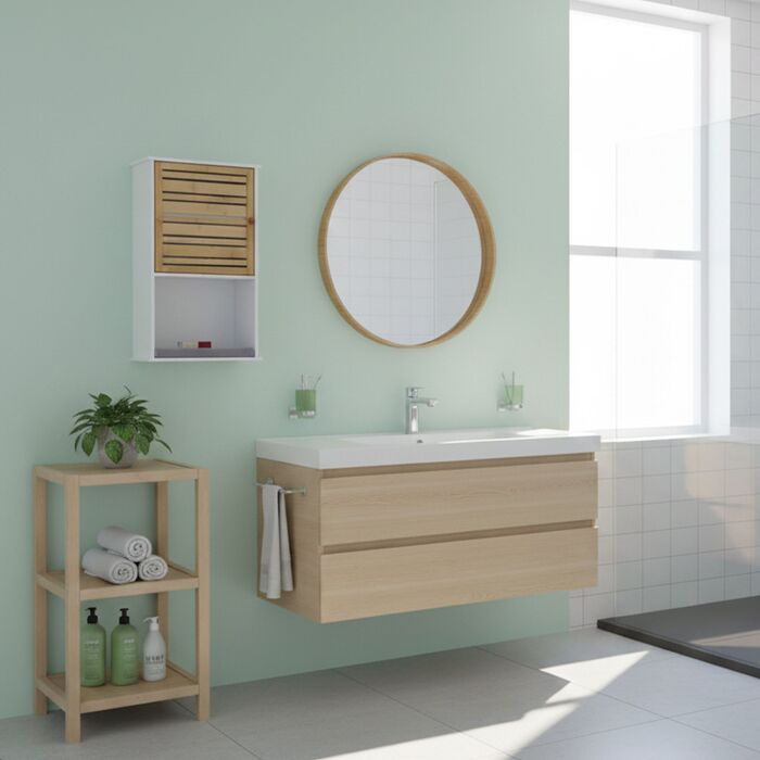 Підвісна шафка для ванної кімнати Relaxdays з бамбуковою дверцятами