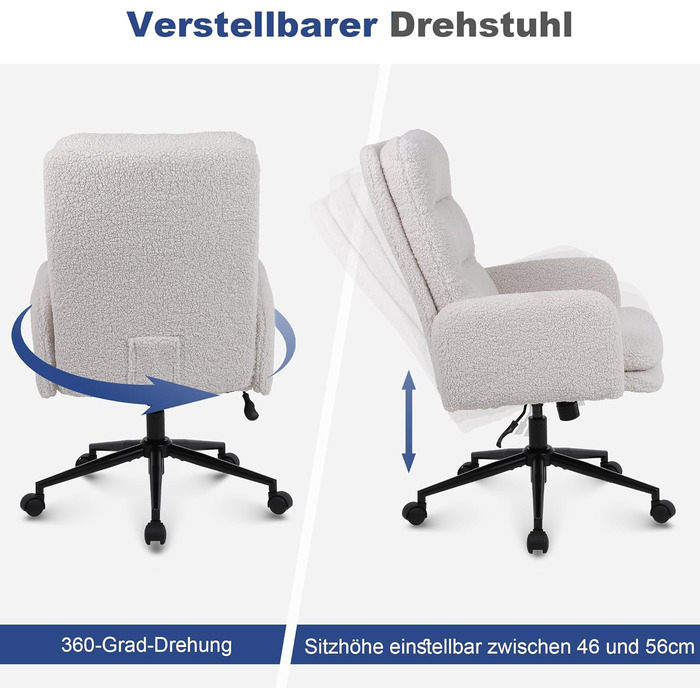 Крісло для дому та офісу Youhauchair з кашеміру, ергономічне, з високою спинкою, регульована висота, кремовий колір