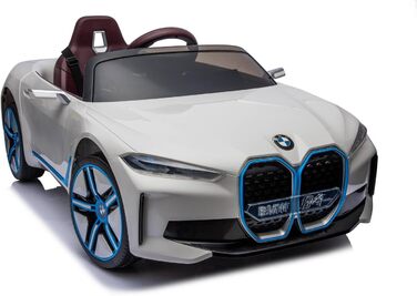 Дитячий електромобіль BMW i4, ліцензія, 12V7A, 2 мотори, керування, MP3, шкіряне сидіння, EVA, білий
