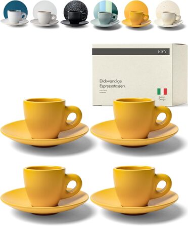 Набір кавових чашок капучіно KIVY Cappuccino Tassen Set (4 шт., 240 мл) з підставкою, ручної роботи, зелений, для еспресо (75 мл)