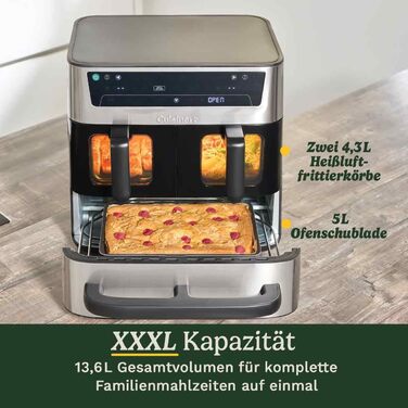 Фритюрниця Cuisinart XXL 10.4L з двома зонами нагріву | Без PFAS та хімікатів | Для смаження, грилю, випікання, дегідратації та підтримання тепла | 2 x 5.2L, 8+ порцій | Деталі придатні для миття в посудомийній машині (3 камери з нержавіючої сталі)