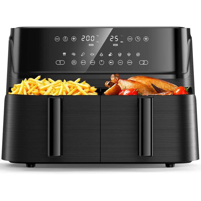 Фритюрниця повітряна 10л, 2 камери, 10-в-1, з цифровим керуванням, таймер, 40 рецептів, для 6-10 осіб