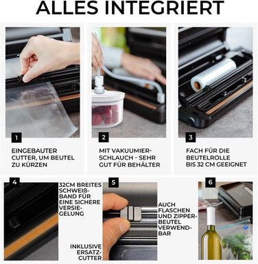 Вакууматор для продуктів BACHWERKE: вакуумний пакувальник з шириною шва 32 см, набором пакетів та рулоном плівки, чорний