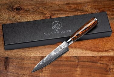 Ніж кухарський Damast від Wolfblood (24см) з нержавіючої сталі Damast, 67 шарів, з дерев'яною ручкою, сертифікований TÜV, у подарунковій коробці з захистом леза