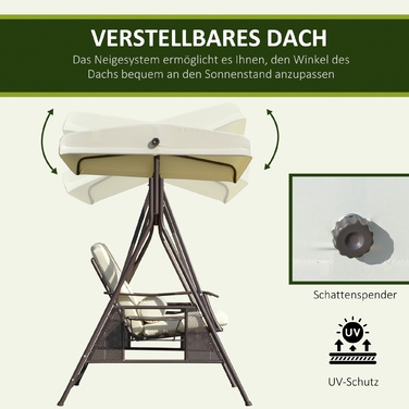 Гойдалка для відпочинку на 2 особи, Голлівудська гойдалка для саду, стійка до погодних умов, 2 підсклянники, Білий + Чорний