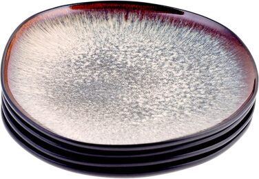 Реактивний набір обіднього сервізу для набору з 4 предметів Сучасний, набір посуду Стильний, неординарний, реактивний посуд, унікальний, натуральний, самотекстурований, органічної форми Обідні тарілки чорно-багатобарвні