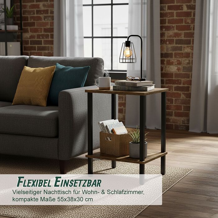 Relaxdays Приставний столик Індустріальний, 2 яруси