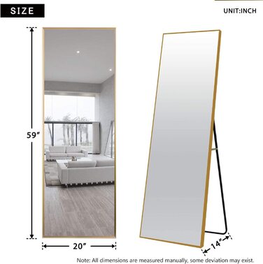 Підлогове дзеркало нового типу 163x54 см в повний зріст, підлогове дзеркало з підставкою для стояння або притулення до стіни, підлогове дзеркало для спальні, ванної, вітальні, арочне (золото) (150 х 50 см, золото)