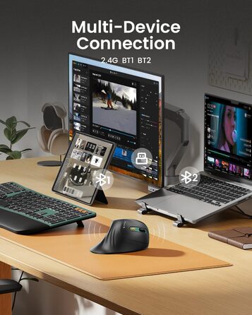 ProtoArc EM11 NL Вертикальна миша, бездротова, для ПК, iPad, Mac, Windows - чорно-зелена