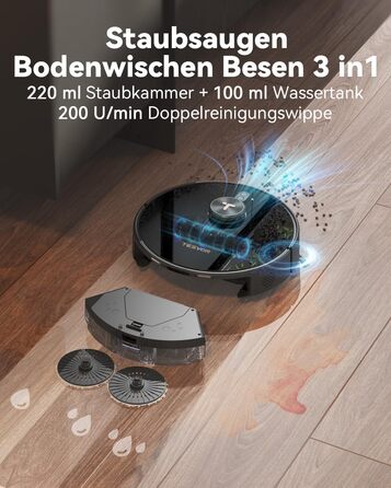 Робот-пилосос Tesvor S8 Pro з функцією миття - 8000Pa, 3в1, LiDAR-навігація, 240 хв роботи, керування через додаток/Alexa, для шерсті тварин, килимів та твердих підлог