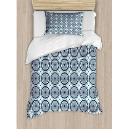Набір племінних підковдр для односпальних ліжок, марокканський квітковий візерунок, захист від кліщів, підходить для алергіків з наволочкою, 130 x 200 см - 70 x 50 см, блідо-блакитний темно-синій