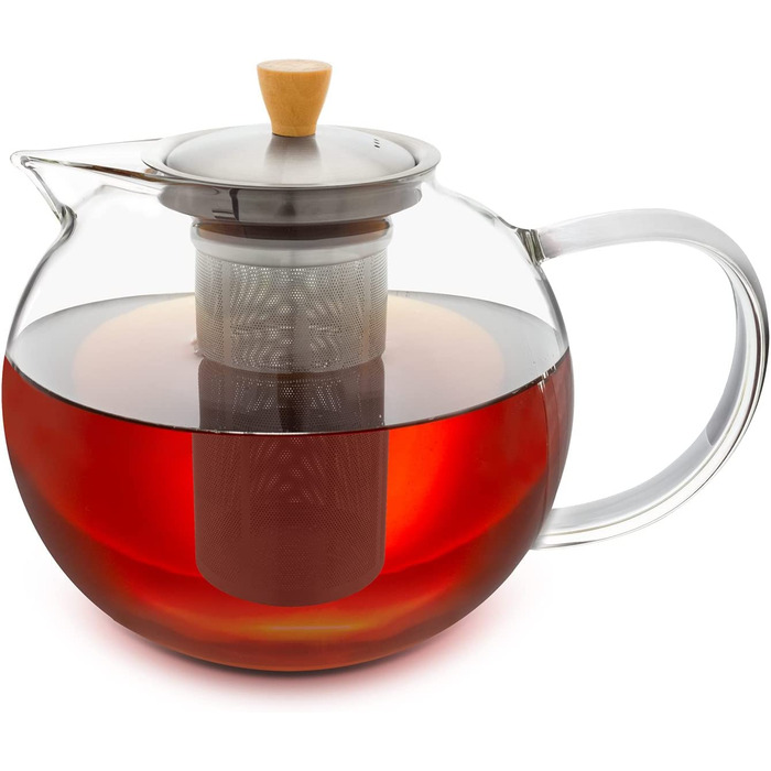 Скляний заводський чайник скляний чайник з ситечком з нержавіючої сталі Чайник з нержавіючої сталі скляний чайник з кришкою і ручкою з благородного дерева (без палички, 1,8 л)