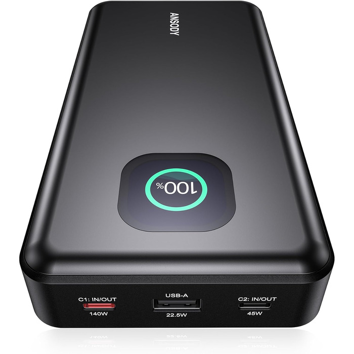 Power Bank 140W, 25000mAh з дисплеєм для ноутбука, MacBook, iPad, iPhone, Switch. Швидка зарядка PD3.1 (Сірий)