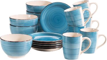 Вінтажний набір для сніданку на 6 персон, кераміка з ручним розписом, набір посуду з 18 предметів, синій, керамограніт (синій), 931492 Bel Tempo II