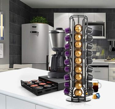 Тримач капсул MaxMiuly поворотний для кавових капсул Nespresso, дозатор капсул обертається для 40 капсул OriginalLine, підставка для кавових капсул Аксесуари чорний міцний (темно-чорний 40)