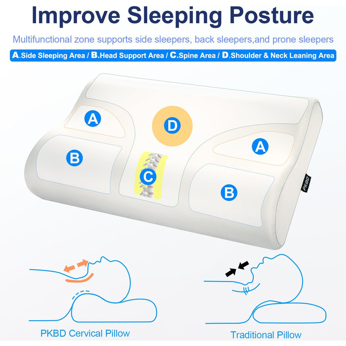 Ортопедична подушка для сну Memory Foam з чохлом (охолоджуючий шовк), 54*34*9/12 см, сіра