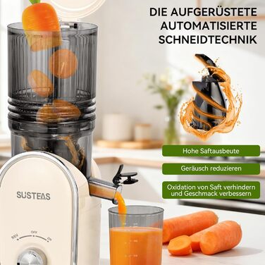 Електричний соковичавник SUSTEAS, 133 мм, повільний віджим, 300 Вт, 1.5 л, для цілих фруктів та овочів, легкий у чищенні, висока вихідність соку, білий