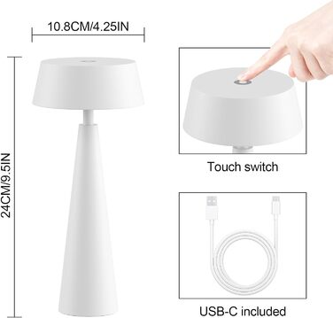 2 шт. Білі бездротові настільні лампи з акумулятором, регульоване освітлення 3000K-6000K, IP54, USB-C, для дому та вулиці, балкону, обіднього столу, білі
