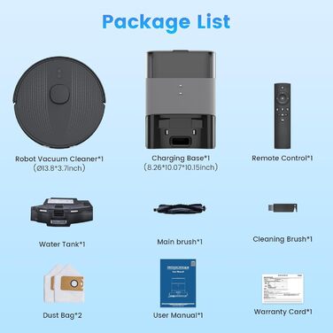 Робот-пилосос з функцією миття та станцією самоочищення, об'єм 3.5л, для килимів та шерсті тварин, з керуванням через додаток та Alexa, LiDAR навігація, час роботи 180 хвилин (світло-чорний)