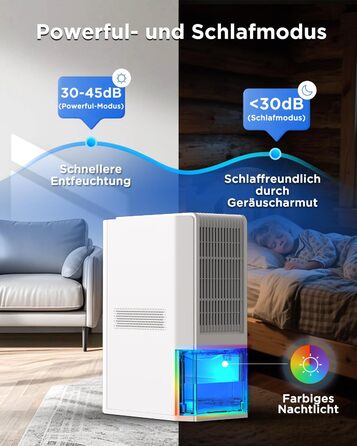 EasyAcc Електричний осушувач повітря 2000 мл, 1.3 л/день, для приміщень до 30 м², захист від цвілі та вологи, 270° циркуляція повітря, ефективне осушення при температурі нижче 15°C, для підвалу, ванної кімнати, шафи, кремово-білий