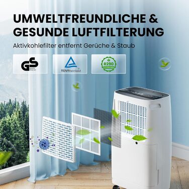 Електричний осушувач повітря 15L, 30㎡, для підвалу, з тачем, 2.5L бак, дренажний шланг, 46dB, таймер 24h, гарантія 3 роки