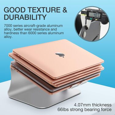 Підставка для ноутбука з алюмінію, Heat-Vent для MacBook Air/Pro, Dell, HP, Lenovo, Microsoft Surface, Samsung, 11-16 дюймів, сірий (патентована) (102S-Silver)