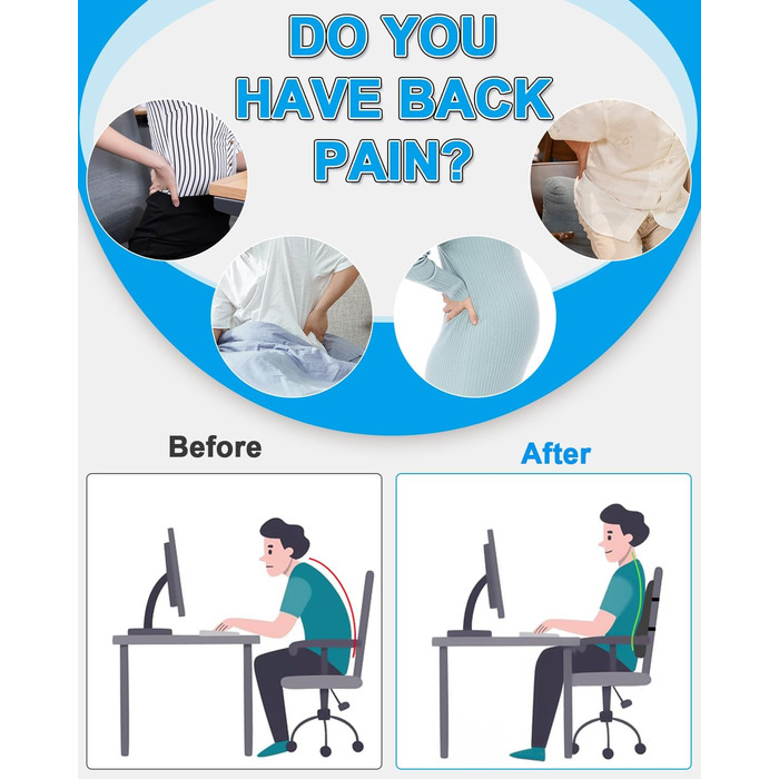 Подушка для спини FAOKZE з Memory Foam - ергономічна, для офісного крісла та дивана, антистатична (сіра)