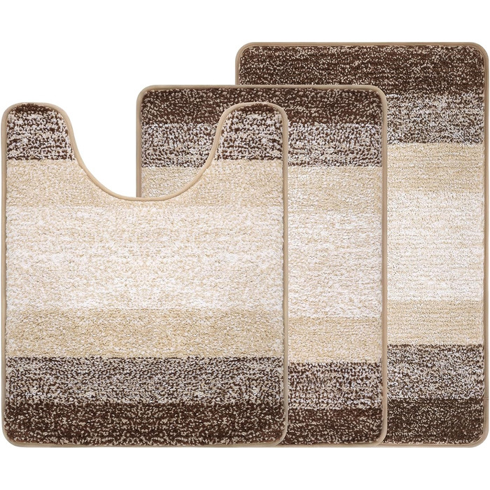 Набір килимків для ванної кімнати Badteppich Set: м'який високий ворс, 3 шт. (45x65 см, 50x80 см, 50x60 см), машинка-мийка, неслизькі, для туалету, під душ, в ванну