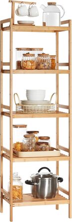 SONGMICS Regal Bambus, 5 поличок, 31.5 x 45 x 142 см, для ванної, кухні, вітальні, спальні, балкону, натуральний колір + білий