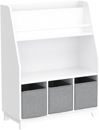 Дитяча книжкова шафа Дитяча полиця з відсіками для зберігання та 3 коробками Полиця для зберігання іграшок для дітей Органайзер для іграшок білий BHT Приблизно 63x80x28см, 34-W