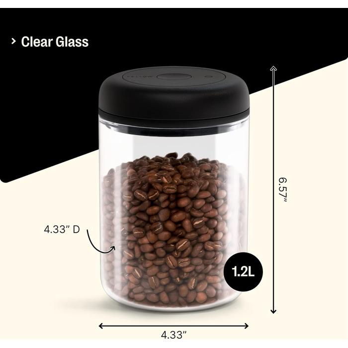 Контейнер для кави та продуктів з вакуумним насосом, 1.2 л, скло