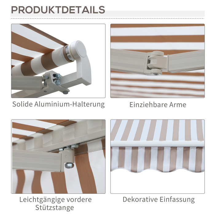 Маркіза з ручним підйомом, шарнірна маркіза, сонцезахист, настінний монтаж, балкон, алюмінієва конструкція Berge 3 x 2,5 м