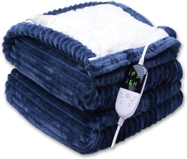Електрична ковдра ITSHINY 180x135 см з цифровим регулятором, 6 режимів нагріву, таймер 1-10 годин, захист від перегріву, пральна, м'який фланель (Блакитна)