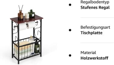 Журнальний столик COSTWAY Ванна кімната з полицею та кошиком, Полиця для ванної кімнати з тримачем для туалетного паперу Диванний стіл із завантаженням до 10 кг