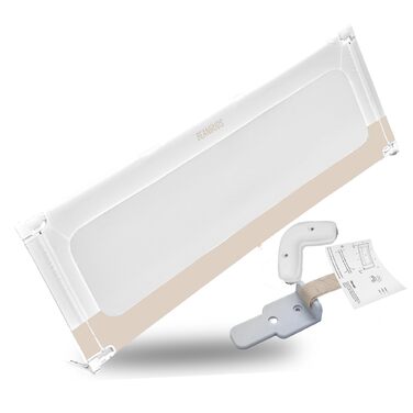 Захисний бортик для ліжка BEANBUDS® 200 см, бежевий - захист від випадання для дитячого та батьківського ліжка, з ременями для кріплення (1 сторона)