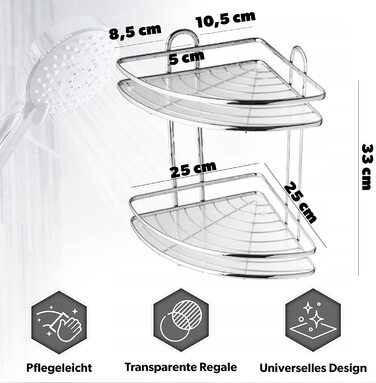 Кутова Полиця KADAX, сталева настінна кутова Полиця, кутова полиця для ванної кімнати, душова корзина, душова Полиця, настінне кріплення для душу хром, органайзер для душу (2 поверхи)