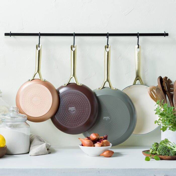 Набір сковорідок GreenPan Shades 3 шт. з керамічним антипригарним покриттям, діаметр 20/24/28 см, без PFAS, для індукційних плит, з ручками з нержавіючої сталі, придатні для миття в посудомийній машині, для духовки, колір Terra Brown