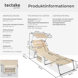 Лежанка для відпочинку Tectake®: розкладна, портативна, з кишенею, для саду, пляжу, кемпінгу - (Бежевий)