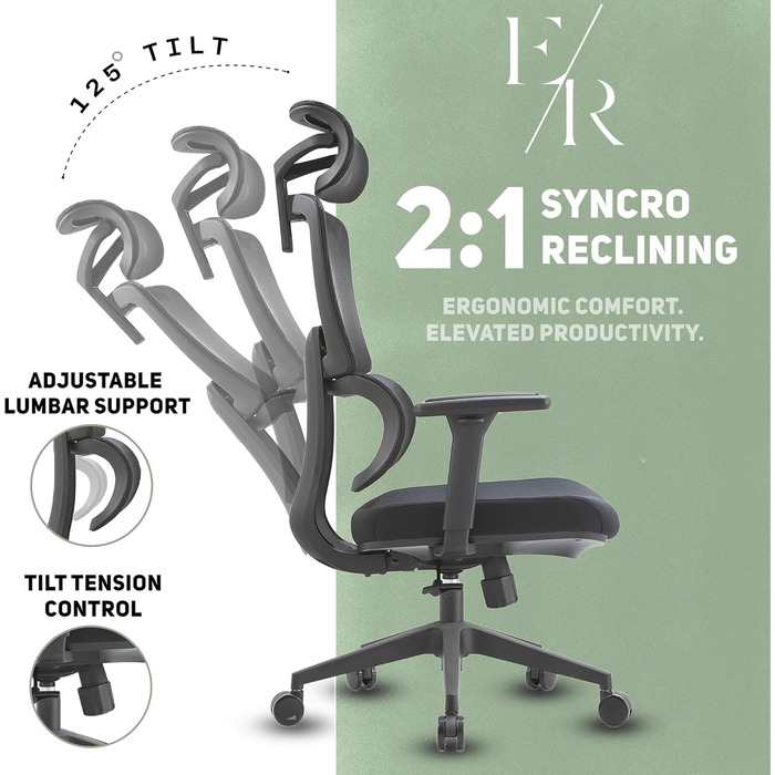 Ергономічне крісло для офісу Ella Rhae Premium - чорне, з сітчастою спинкою