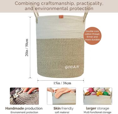 Великий міцний кошик для білизни з плетеного матеріалу сірого/бежевого кольору (D38H50cm)