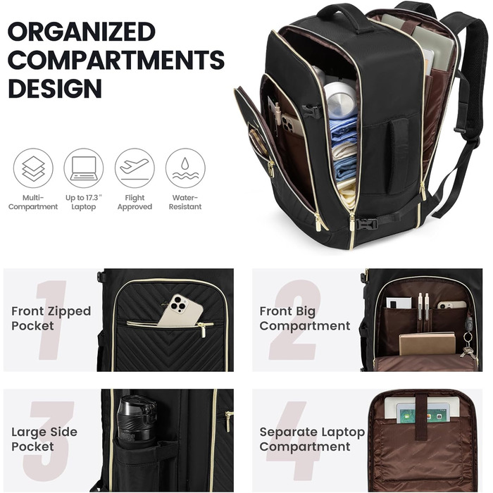 LOVEVOOK Рюкзак для ручної поклажі 40L, жіночий, для подорожей, великий, сумка-валіза, рюкзак для ноутбука 17.3