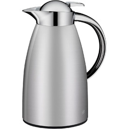 alfi SIGNO 1.0л термокружка з нержавіючої сталі, сатиновий срібло, з термоізоляцією та скляною колбою, з кришкою-поворотом та зручною кнопкою, ергономічна ручка, для однієї руки, ідеальна як для кави, так і для чаю