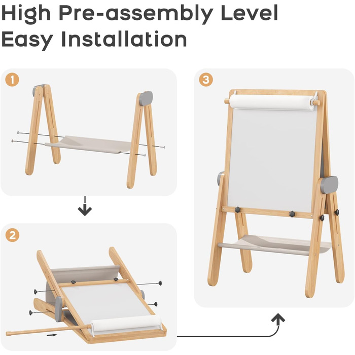 Дитяча трифункціональна складна мольберт BanaSuper з крейдою та білою дошкою, регульована висота, з тримачем для рулонів паперу, ідеальний подарунок для дітей