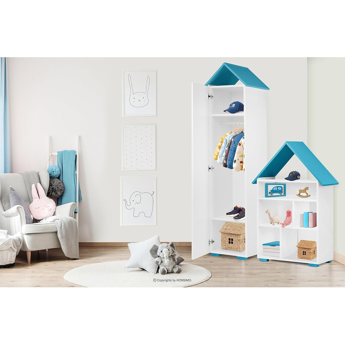Меблі для дитячої кімнати 190,5x47,5x46см - Дитячі меблі - Шафа-купе для дитячої кімнати - Предмет меблів у формі будиночка - Етажерка для дівчаток і хлопчиків - рожевий (блакитний)
