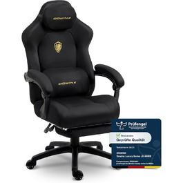 Ігровий крісло Dowinx з масажною поперековою подушкою, регульованою підголівником, потовщеним сидінням, висувною підніжкою, регульованими підлокітниками, мікрофібровим велюром, нахилом 160°, чорне