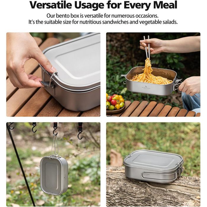 Ланчбокс iBasingo Titan 800мл з кришкою та ручкою, герметичний бенто-контейнер для кемпінгу, відпочинку та офісу. Безпечний для їжі посуд для подорожей, миється в посудомийній машині, Ti2081C
