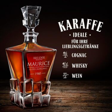 Мавертон Карафа для віскі 950 мл + Набір з 6 склянок з гравіюванням - Декантер для віскі - Подарунок на Різдво - Люкс дизайн - Кришталеве скло - Для чоловіків на день народження (Брат)